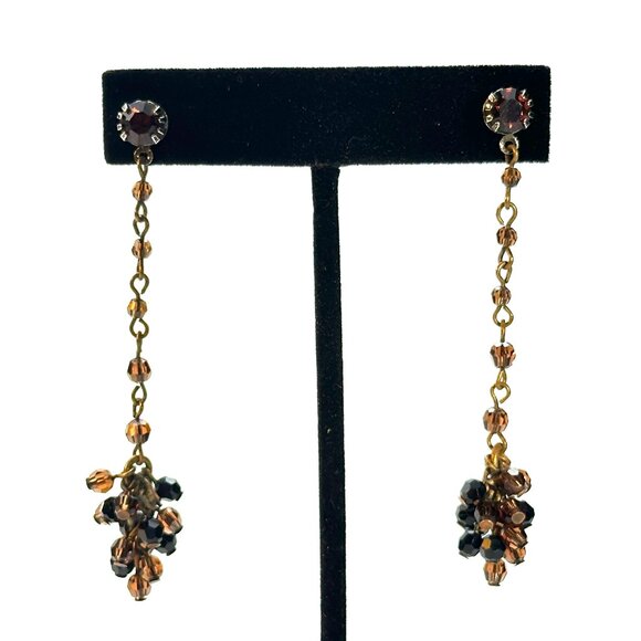 Vintage 1990s Erickson Beamon Amber & Jet Black Crystal Cluster Drop Earrings